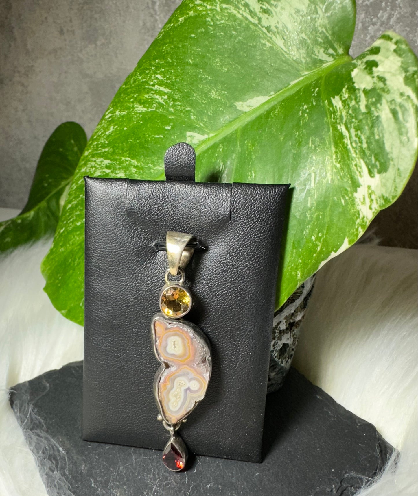 Granat Citrin Achat Anhänger Silber