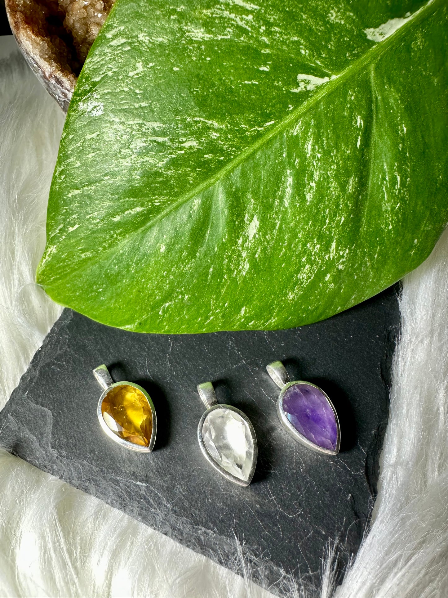 Anhänger Amethyst Bergkristall Bernstein 925 Silber