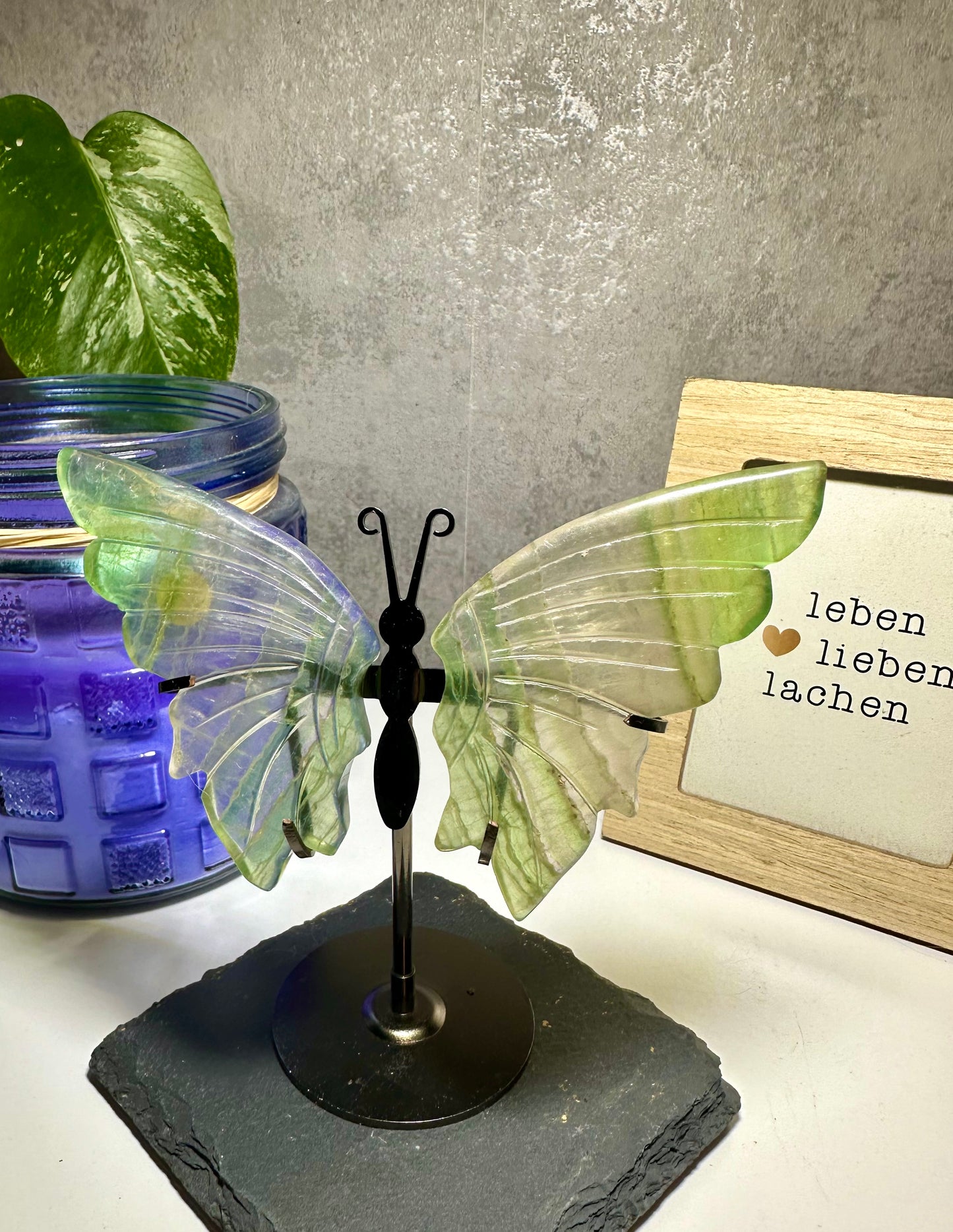 Regenbogen Fluorit Schmetterling auf Metallständer