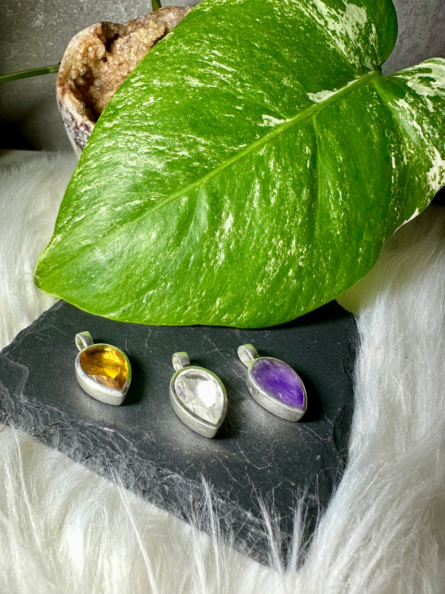 Anhänger Amethyst Bergkristall Bernstein 925 Silber