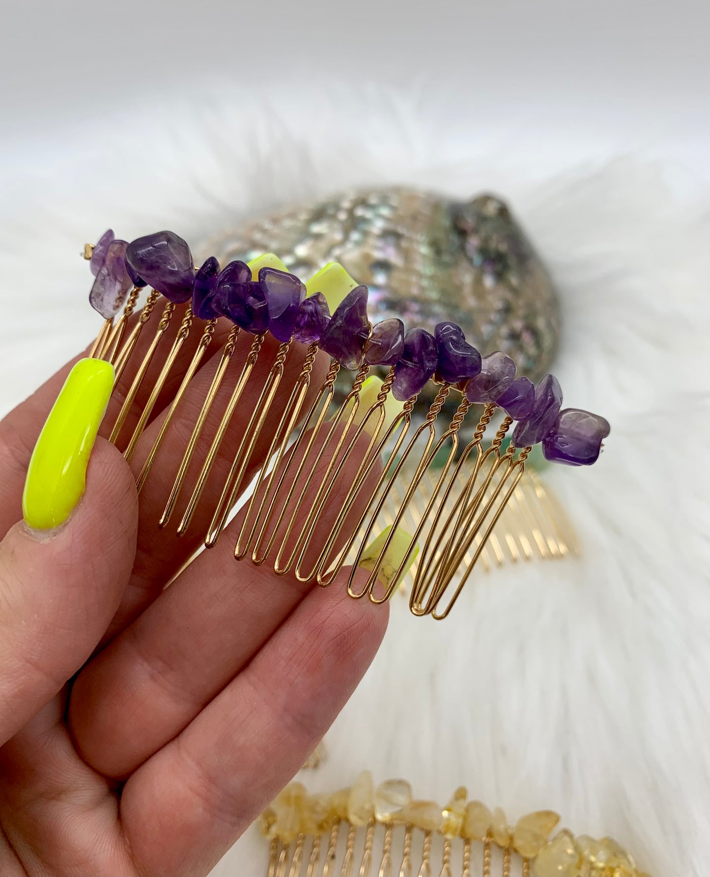 Haarschmuck - Haar-Accessoires - goldfarbig mit Splittersteinen