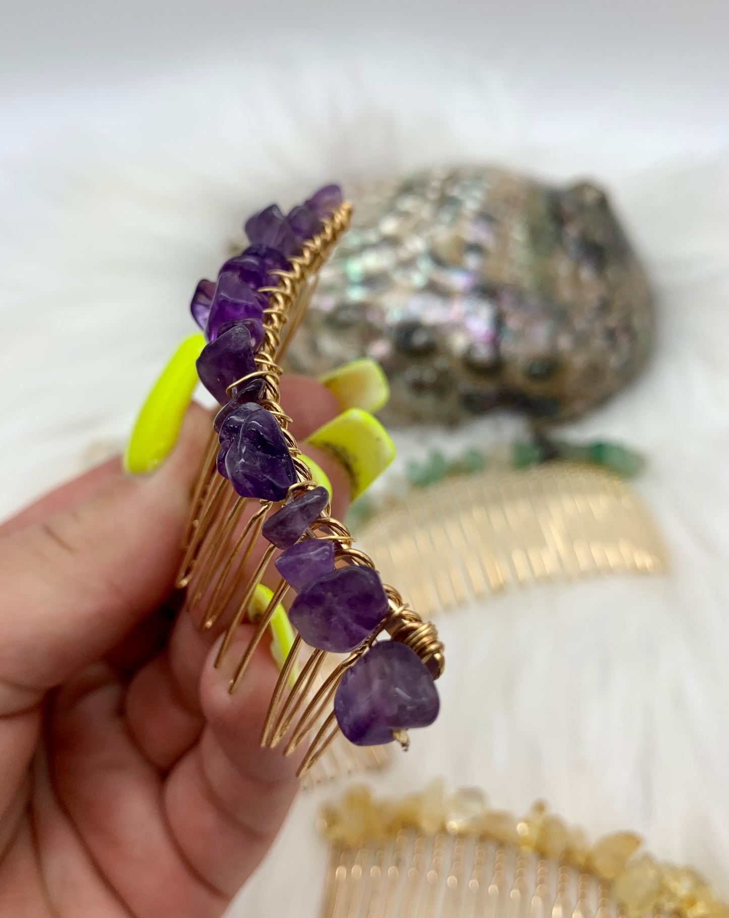 Haarschmuck - Haar-Accessoires - goldfarbig mit Splittersteinen