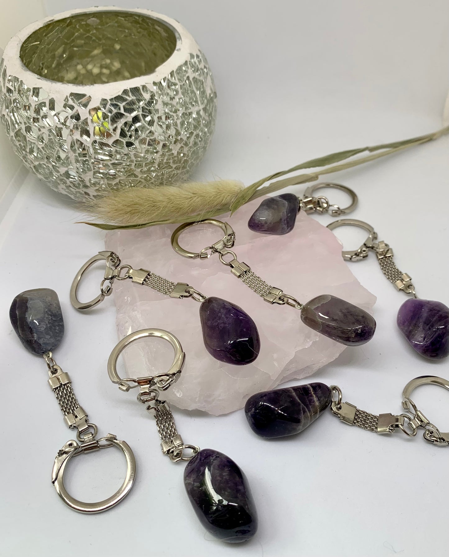 Amethyst Schlüsselanhänger - Edelstahl