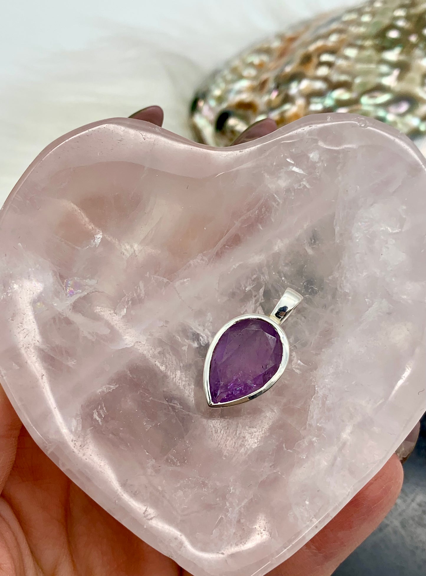 Amethyst, Labradorit, Rosenquarz Anhänger 925 Sterling Silver