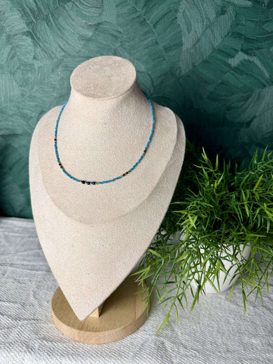 Edelsteinkette „Bleu Impérial“ Apatit & Lapislazuli, 925 Silber, 18K Gold