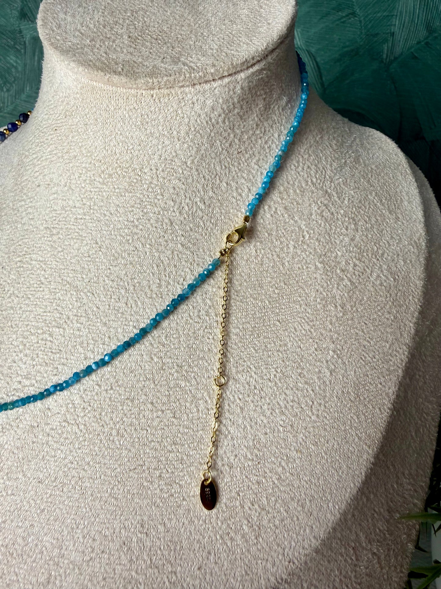 Edelsteinkette „Bleu Céleste“ Apatit & Lapislazuli, 925 Silber, 18K vergoldet