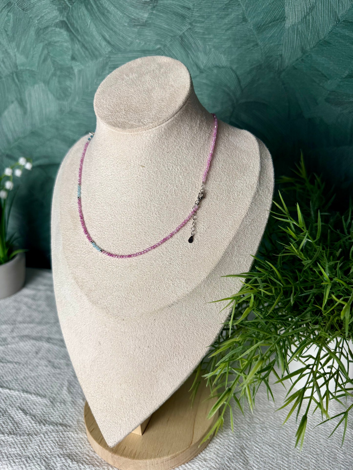 Edelsteinkette „Rosé Azur“ Rosa Zirkon & Apatit, 925 Silber