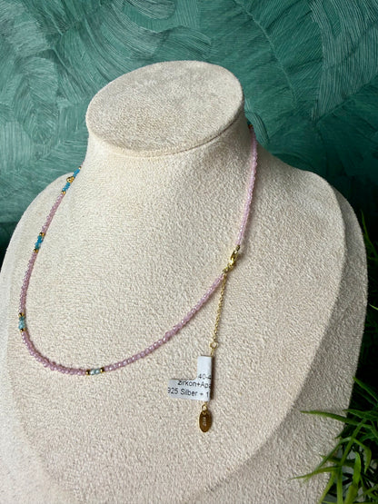 Edelsteinkette „Rosé Azur“ Rosa Zirkon & Apatit, 925 Silber, 18K vergoldet