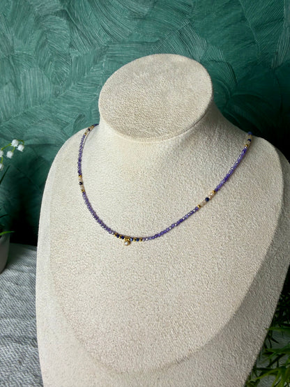 Edelsteinkette „Luna Amara“ – Amethyst, Lapislazuli & Mondstein, 925 Silber, 18K vergoldet