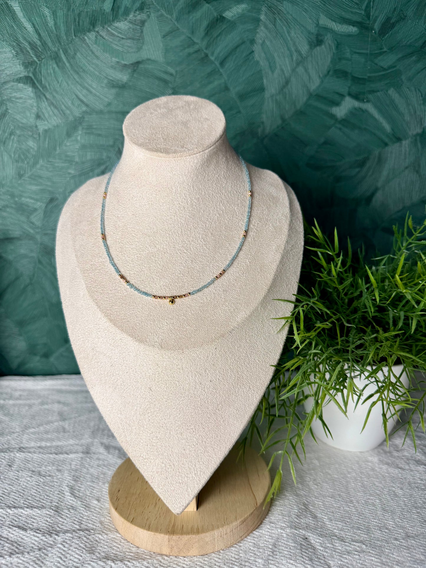 Edelsteinkette „Aqua Rosé“ Aquamarin & Rhodonit, 925 Silber, 18K vergoldet