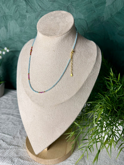 Edelsteinkette „Aqua Étoile“ Aquamarin, Korund & Zirkonia, 925 Silber, 18K Gold