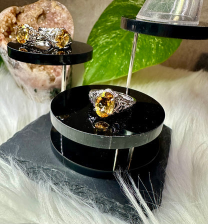 Citrin Ring 925 Sterling Silber Größenverstellbar