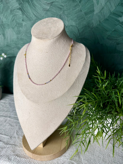 Edelsteinkette „Rose Céleste“  Rosa Zirkon, Amethyst & Apatit, 925 Silber, 18K Gold
