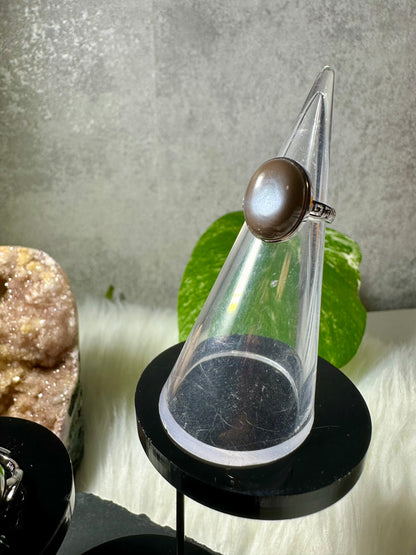 Silber Obsidian Ring 925 Silber Größenverstellbar