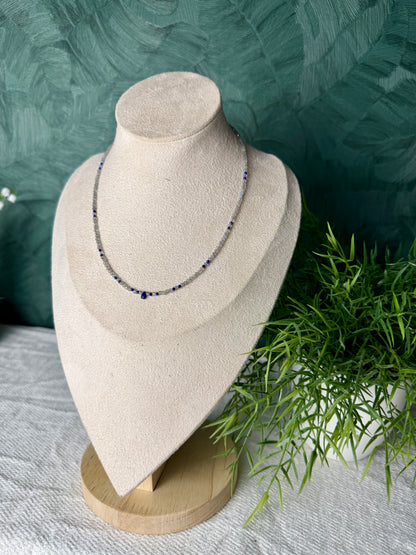 Edelsteinkette „Bleu Mystique“ – Labradorit & Lapislazuli, 925 Silber, 18K Gold
