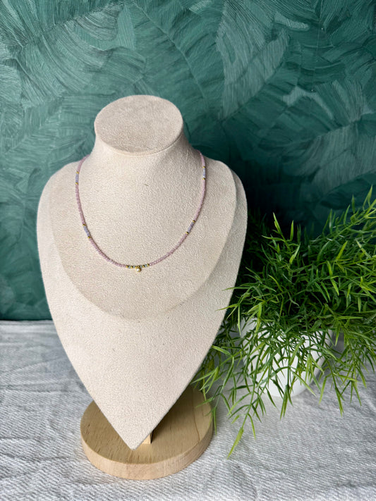 Edelsteinkette „Rose Céleste“  Rosa Zirkon, Amethyst & Apatit, 925 Silber, 18K Gold