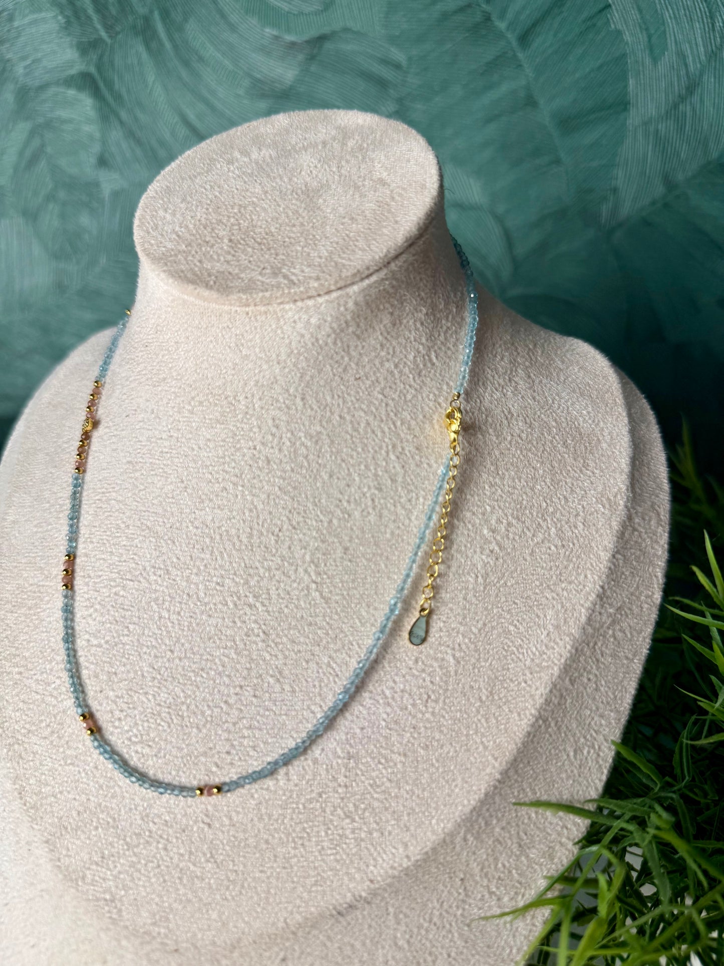 Edelsteinkette „Aqua Rosé“ Aquamarin & Rhodonit, 925 Silber, 18K vergoldet