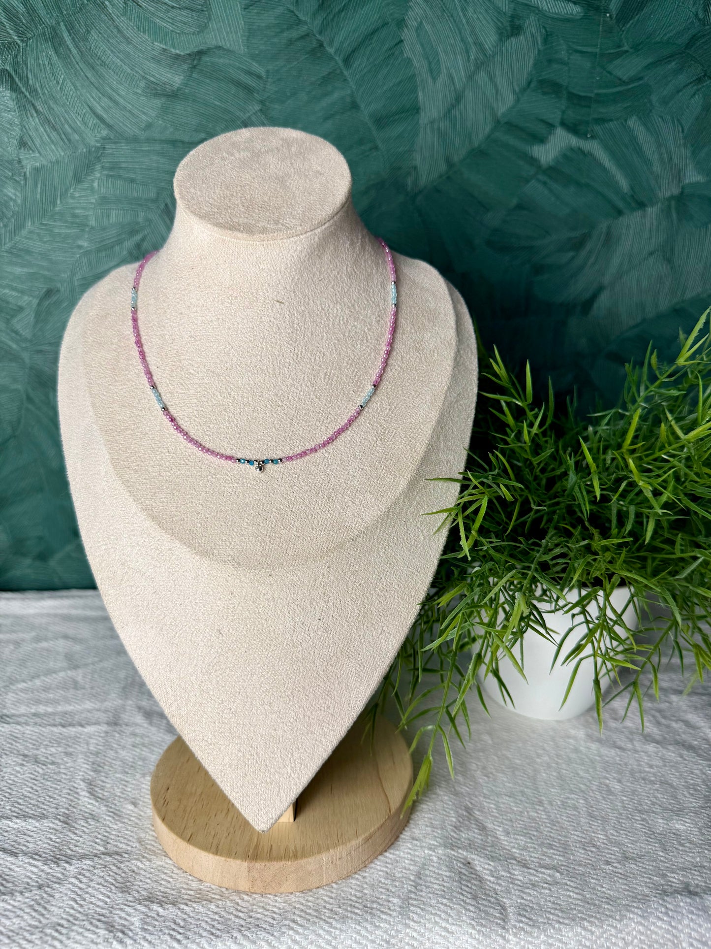 Edelsteinkette „Rosé Azur“ Rosa Zirkon & Apatit, 925 Silber