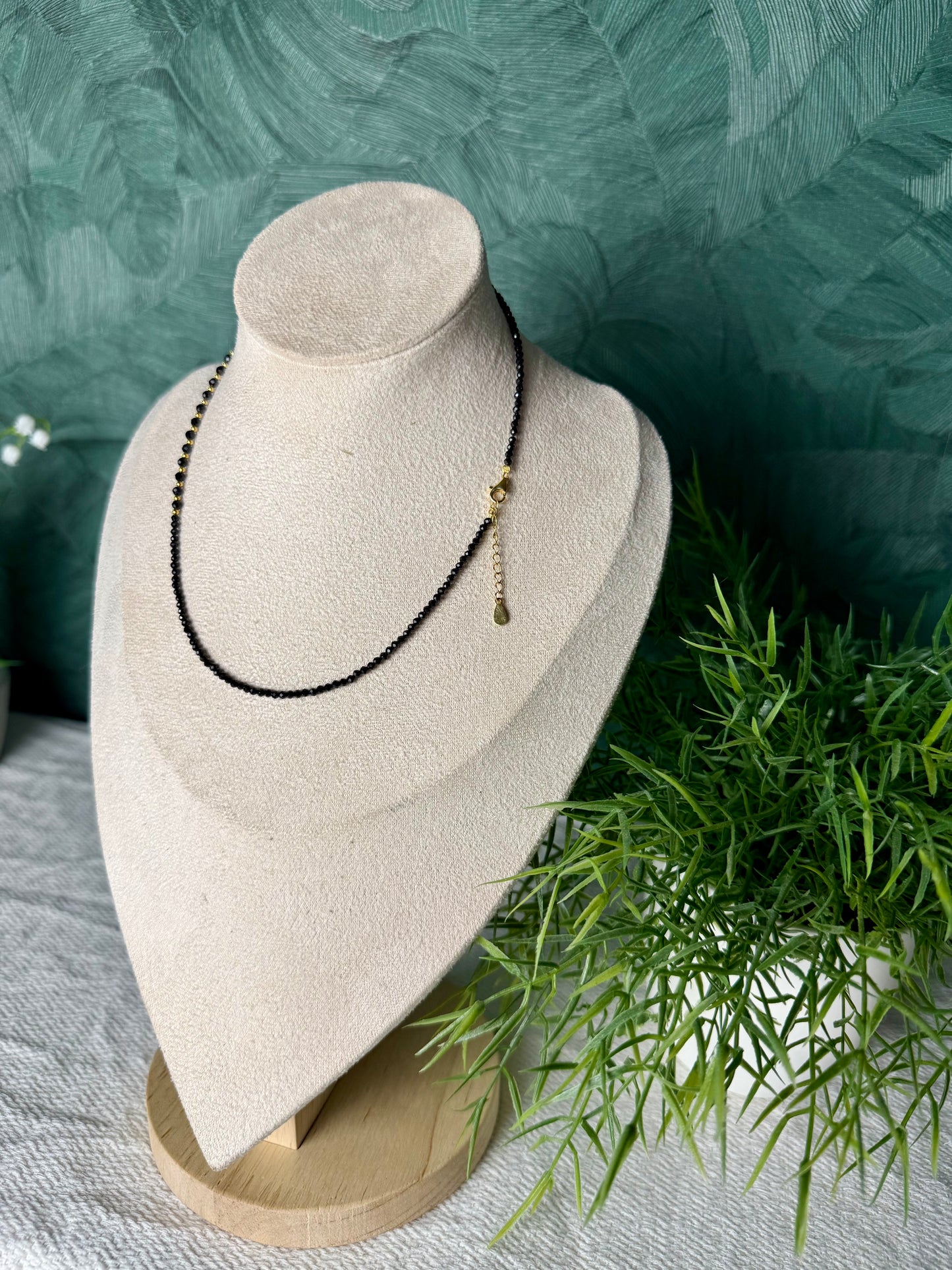 Facettenreiche Spinellkette „Noir Éclat“ – 925 Silber, 18K vergoldet