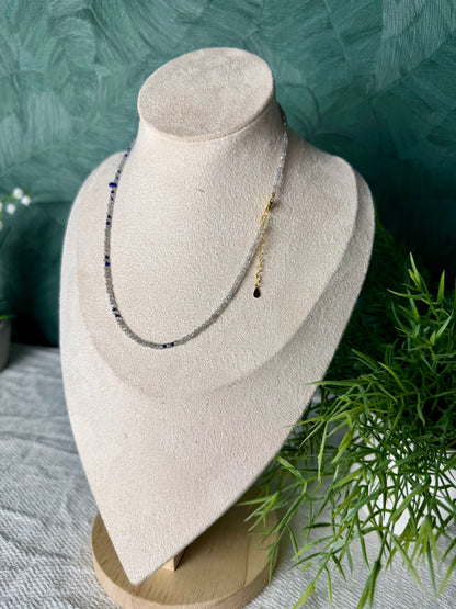 Edelsteinkette „Bleu Mystique“ – Labradorit & Lapislazuli, 925 Silber, 18K Gold