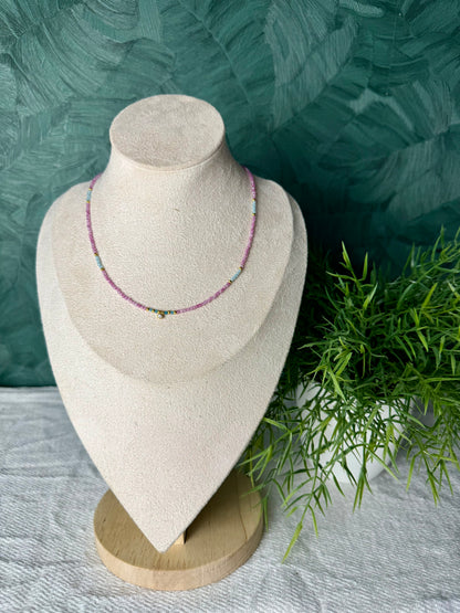 Edelsteinkette „Rosé Azur“ Rosa Zirkon & Apatit, 925 Silber, 18K Gold