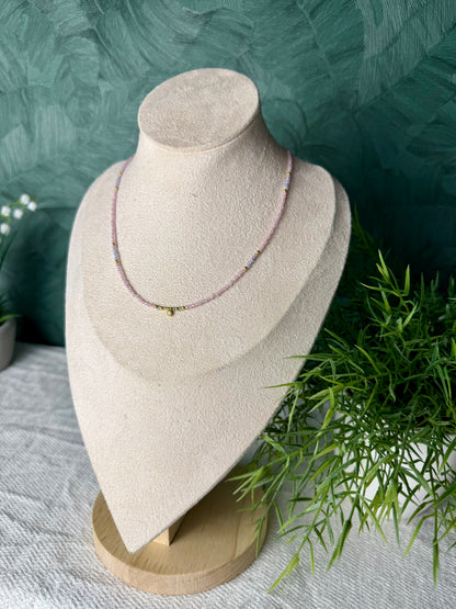Edelsteinkette „Rose Céleste“  Rosa Zirkon, Amethyst & Apatit, 925 Silber, 18K Gold