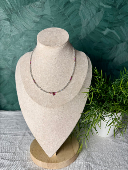 Edelsteinkette „Nuit Royale“ Labradorit, Rubin & Granat, 925 Silber, 18K vergoldet