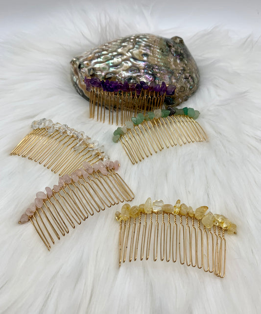 Haarschmuck - Haar-Accessoires - goldfarbig mit Splittersteinen