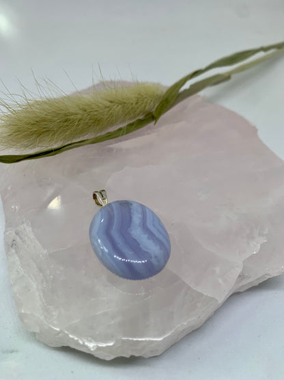 Blauer Chalcedon Anhänger - 925 Sterling Silver