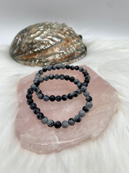 Schneeflocken Obsidian Perlenarmband