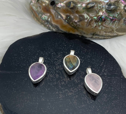 Amethyst, Labradorit, Rosenquarz Anhänger 925 Sterling Silver